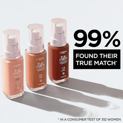 L'Oréal Paris True Match Super-Blendable Foundation, Medium Coverage Liquid Foundation Makeup with SPF 17, C9.5, Deep, 1 Fl Oz (Pack of 2)