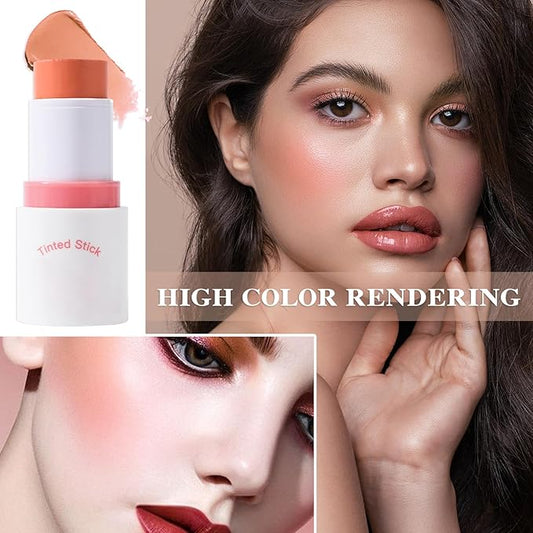 Cream Blush Stick with Brush and Makeup Sponge,Waterproof Multi Cream Makeup Stick,Lightweight,Long-lasting,2 in 1 Multi Blush for Cheeks & Lip Tint & Eyeshadow N