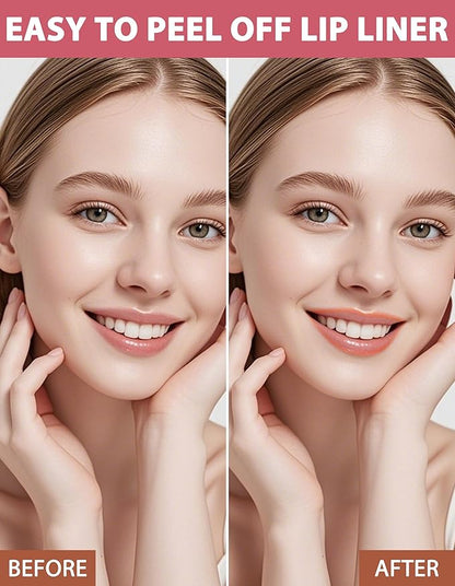 Lip Liner Stain Peel Off, Peel Off Lip Tint with Natural Finish, Long Lasting, Waterproof, Smudge-proof, Transfer-Proof, Highly Pigmented Color, Easy to Use 03#Cocoa