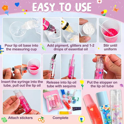 Lip Gloss Making Kit JCOOS DIY Lip Oil Make Your Own Lip Gloss Kit, Lip Gloss Base Oil Moisturizing, Lip Gloss Pigment Lip Gloss Flavoring Oil, Lip Gloss Tubes Christmas Gifts for Kids Girls Lip Gloss