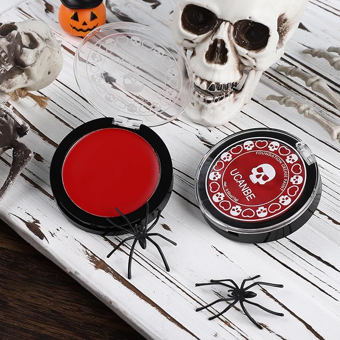 UCANBE Red Face & Body Paint Makeup Foundation, Professional Non-Toxic Cream Greasepaint, Oil-Based Face Painting Kit for Kids & Adults Party, Halloween SFX Devil Clown Vampire Costume Cosplay Makeup