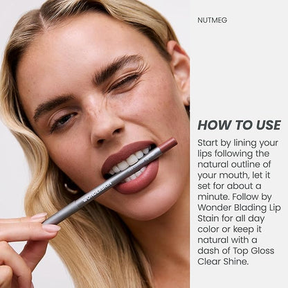 Wonderskin Lip Liner Pencil (Nutmeg) - 360 Contour Lipliner, Long Lasting, Sharpenable, Waterproof and Transfer-Proof with Clear Glitter Lip Gloss, Hydrating and High Shine Finish