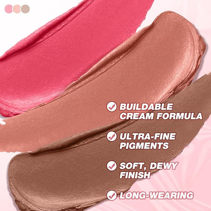 Boobeen Cream Blush Stick, Multi-Use Face Blush for Cheek Makeup and Eyeshadow, Cream-to-Powder Formula for Matte Natural Flush Color, Lightweight & Blendable
