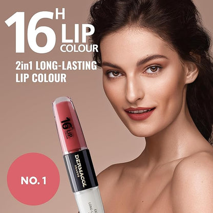 Dermacol NEW 16-Hour Lip Colour, Highly Pigmented Glossy Lip Stain, Two-Phase Lip Plumper Gloss, Kissproof Lip Makeup Products with Matte and Glitter Finish, n.1