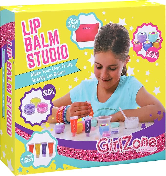 GirlZone Lip Balm Making Kit, 25-Piece Makeup and Lip Gloss Set with Glitters, Stickers & More, Fabulous Girls Toys Age 8 & Great Gift Idea for Kids