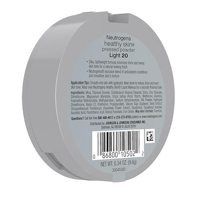 Neutrogena Healthy Skin Pressed Makeup Powder Compact with Antioxidants & Pro Vitamin B5, Evens Tone, Minimizes Shine & Conditions, Light 20, 0.34 oz
