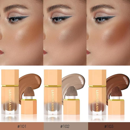 Liquid Contour Stick Makeup - Cream Face Contour Wand with Cushion Applicator, Natural Matte Long Lasting Creamy Bronzer Contour, Lightweight Silky Blendable for Contouring Makeup (#03 DARK)