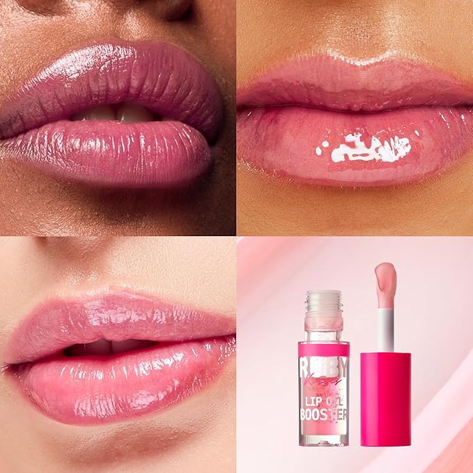 Ruby Kisses Lip Oil Booster, Hydrating Lip Gloss with Nourishing Natural Oil Blend, Jumbo Wand for Easy Application, Non-Sticky Formula (Soft Pink)
