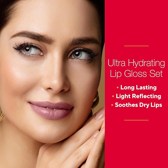 Mirabella 3 Pack Lip Gloss Trio - Highly Pigmented Shimmer Lip Gloss Non Sticky with Hydrating Medical Grade Lanolin for Chapped Lips, Lip Gloss for Women Set of 3 Shades