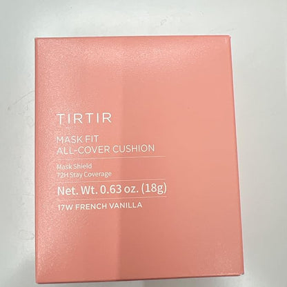 TIRTIR Mask Fit All Cover Pink Cushion Foundation | High coverage, Velvety Matte Finish, Lightweight, Flawless, Corrects Redness, Korean Cushion (#17W French Vanilla, Full Size, 0.63 Fl Oz)