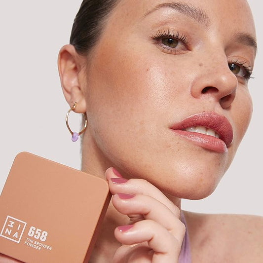 3ina Makeup - The Bronzer Powder 658 - Sand - Bronzer Powder - Medium to Dark Tones - Brown Skin Matt - Sun Kissed - Light Texture and Silky Finish - Vegan - Cruelty Free