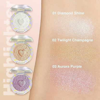 Glitter Sparkly Face Highlighter Makeup Palette Shimmer Radiant Glow Illuminator Iluminadores de Maquillaje 6g (03 Aurora Purple)