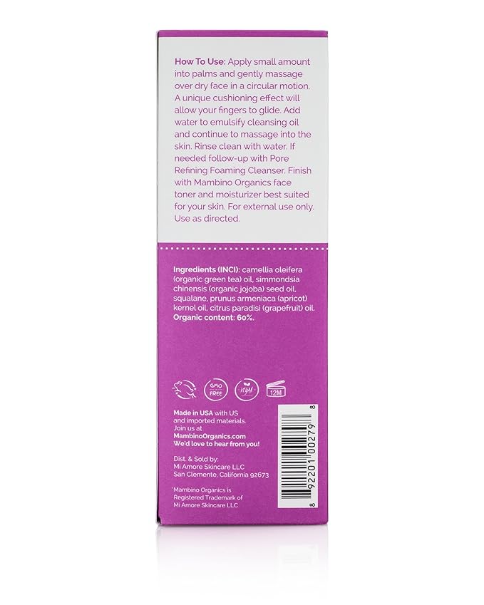 Mambino Organics Cleansing Oil And Makeup Remover, Camellia + Squalane, 6 floz (3 Pack)