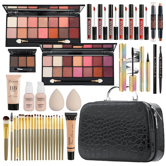 All in One Makeup Kit for Women Full Kit,Makeup Set for Women, Includes Eyeshadow Palette/Foundation/lip gloss/Eyeliner/Mascara/makeup Brush,Makeup Gift Set for Halloween & Birthday&Holiday&Everyday.