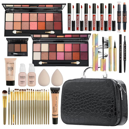 All in One Makeup Kit for Women Full Kit,Makeup Set for Women, Includes Eyeshadow Palette/Foundation/lip gloss/Eyeliner/Mascara/makeup Brush,Makeup Gift Set for Halloween & Birthday&Holiday&Everyday.