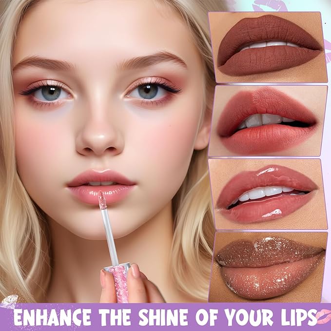 JCOOS DIY Lip Gloss Making Kit - 63PCS Diamond Matte Lip Gloss Base, Tubes & Pigment - Teen Girl Gifts