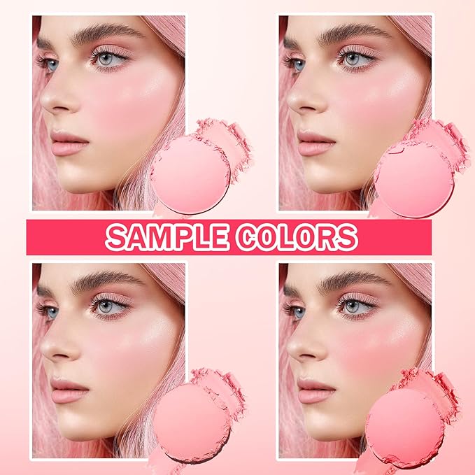 2PCS Powder Blush Palette, 4 Colors Pink Blush for Cheeks,Matte Highly Pigmented Contour Palette with Brush,Long-Lasting Waterproofing Makeup Palette for Face Makeup