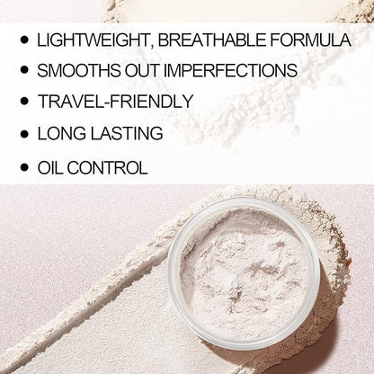 Matte Setting Powder,Waterproof & Long-Lasting Loose Powder for Flawless Finish,Minimizes Pores,Oil-Control,Sweat-Proof Makeup Powder,Includes Puff & Mirror
