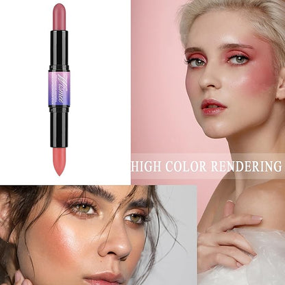 Dual-Ended Cream Blush,Cream Blush Makeup,Buildable Blush Stick for Cheeks Long Wearing,Easy Application,Lightweight Multi Stick,Plum & Peach