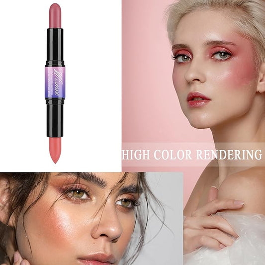Dual-Ended Cream Blush,Cream Blush Makeup,Buildable Blush Stick for Cheeks Long Wearing,Easy Application,Lightweight Multi Stick,Plum & Peach