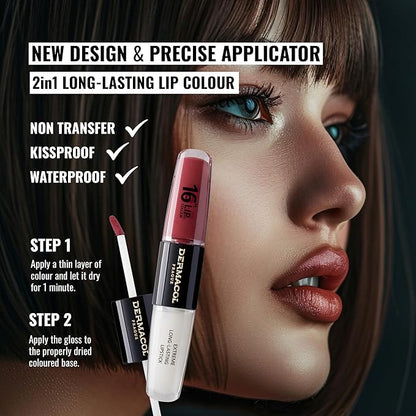 Dermacol NEW 16-Hour Lip Colour, Highly Pigmented Glossy Lip Stain, Two-Phase Lip Plumper Gloss, Kissproof Lip Makeup Products with Matte and Glitter Finish, n.28