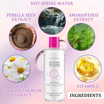 Deep Cleansing Gentle Makeup Remover Cleansing Water Kit with Soft Makeup Remover Cotton Pads for All Skin Types,Hydrating Facial Cleanser Make Up Micellar Remover Liquid for Women and Men
