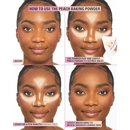 Revolution, Loose Baking Powder, Makeup Setting Powder, Long Lasting Coverage, Mattifies & Reduces Shine, Peach, 1.13 oz