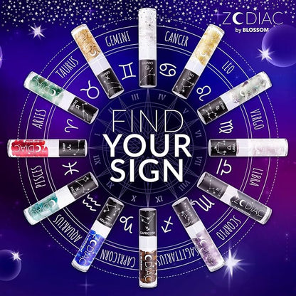 Blossom Lip Gloss Zodiac Sign Vanilla Scented Roll-On Lip Gloss, Moisturizing + Hydrating with Zodiac Crystals, Made in USA, 0.20oz, Cancer