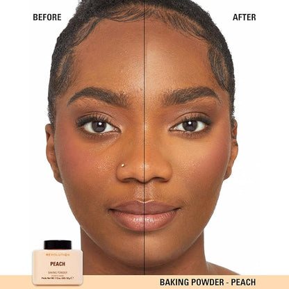 Revolution, Loose Baking Powder, Makeup Setting Powder, Long Lasting Coverage, Mattifies & Reduces Shine, Peach, 1.13 oz