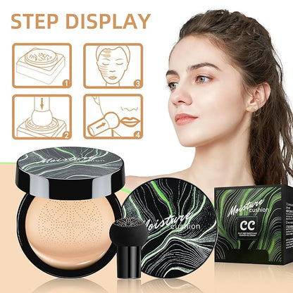 Mushroom Head Air Cushion CC Cream - BB Cream Foundation Makeup Moisturizing Concealer Long-Lasting, Cushion Foundation Full Coverage Self Adjusting for Mature Skin & All Skin Types (Buff Beige)