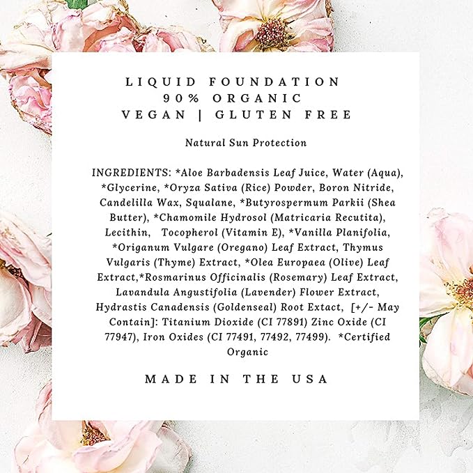 Mom's Secret 100% Natural Liquid Foundation, Organic, Vegan, Aloe Based, Natural Sun Protection, Gluten Free, Cruelty Free, Made in the USA, 1FL Oz. (Chestnut)