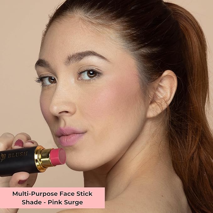Cream Blush Stick – Buildable & Pigmented for Cheeks, Lips & Eyes – Hydrating w. Shea Butter, Vitamin E, Hyaluronic Acid & Squalane, Multi-Purpose, Fuchsia (Pink Surge, Regular)