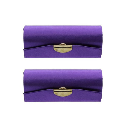 Motique Accessories Solid Satin Ladies Lipstick Case With Mirror Purse Holder Set of 2 (Purple)