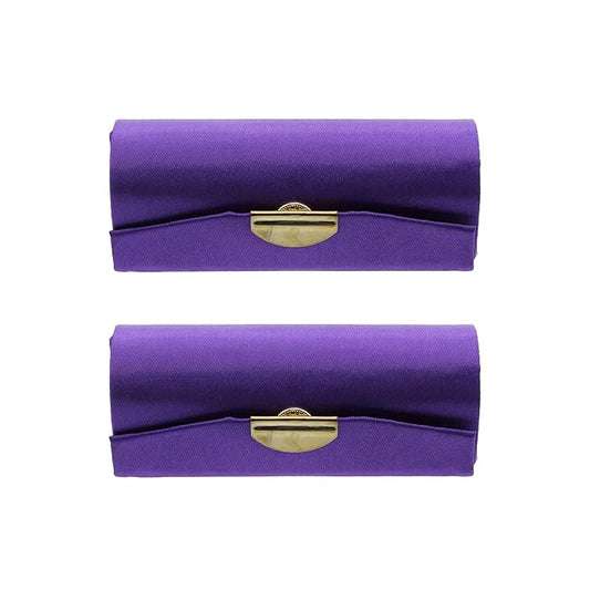Motique Accessories Solid Satin Ladies Lipstick Case With Mirror Purse Holder Set of 2 (Purple)