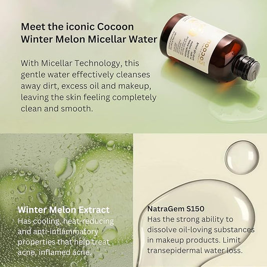 Winter Melon Mega Cleansing Set (SAVE 40%): 1x Micellar Water 16.9 fl oz, 1x Cleanser 10.5 fl oz, 1x Toner 10.5 fl oz