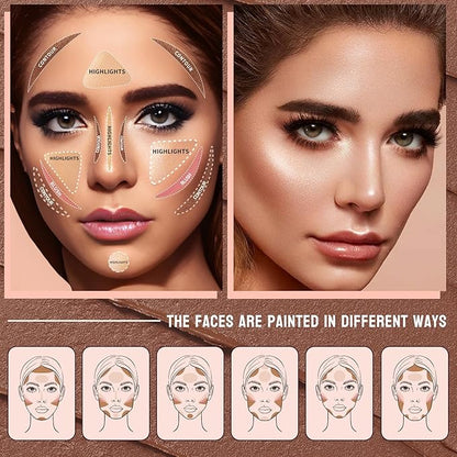 3Pcs Cream Contour Sticks Kit, Highlighter Stick Blush Stick Cream Contour Kit Makeup Set with Brush,Face Brightens & Shades Contour Stick Waterproof for Women Girls(9507-02-08-10, A)
