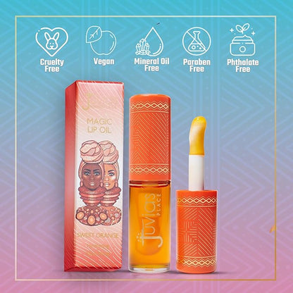 Juvia's Place Magic Lip Oil - Sweet Orange - Smooth, Hydrating w/Vitamin E for Soft, Glossy, Juicy Lips - Infused with Fruit Extracts - Tinted, Shimmering, Lightweight & Non-sticky Lip Oil for Summer