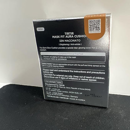 [*Mini Size*] TIRTIR Aura Glow Silver Cushion | Korean Cushion Foundation, (#33N Macchiato, 0.15 Fl Oz)