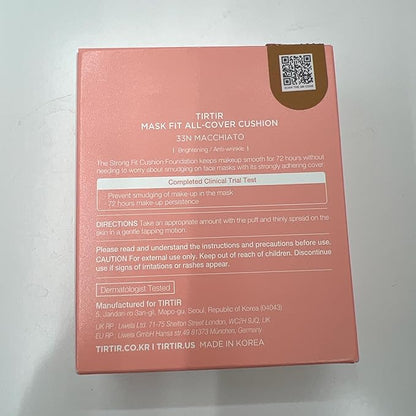 TIRTIR Mask Fit All Cover Pink Cushion Foundation | High coverage, Velvety Matte Finish, Lightweight, Flawless, Corrects Redness, Korean Cushion (#33N Macchiato, Full Size, 0.63 Fl Oz)