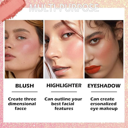 Multicolour Lasting Brightening Glow Blush Powder 3 In 1 Blush Highlighter Eyeshadow Makeup Sweat-Resistant Non-Greasy Shimmery Matte 6 Colors Natural Blusher Palette # A