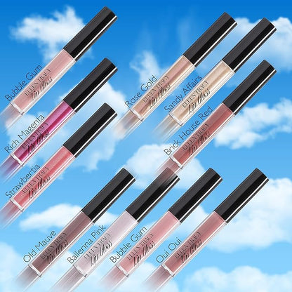 Enchante Ellen Tracy 10 Pc Lip Gloss Collection, Shimmery Lip Glosses for Women and Girls, Long Lasting Lip Gloss Set with Rich Varied Colors, Great Holiday and Birthday Gift