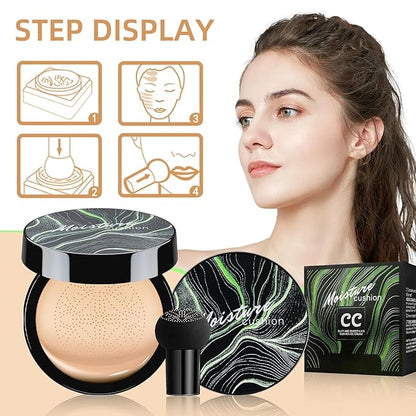 Mushroom Head Air Cushion CC Cream - BB Cream Foundation Makeup Moisturizing Concealer Long-Lasting, Cushion Foundation Full Coverage Self Adjusting for Mature Skin & All Skin Types (Natural)