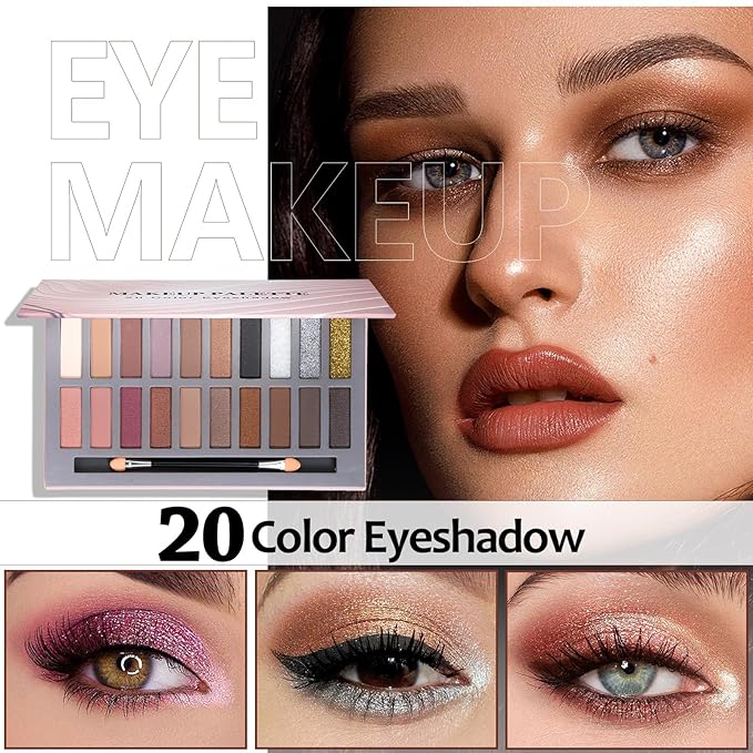 All in One Makeup Kit for Women Full Kit Includes Palette Foundation & Face Primer, Makeup Brush Sponge, Eyebrow Soap, Winged Eyeliner Stamp 20 Colors Eyeshadow Gift Set for Women, Girls & Teen