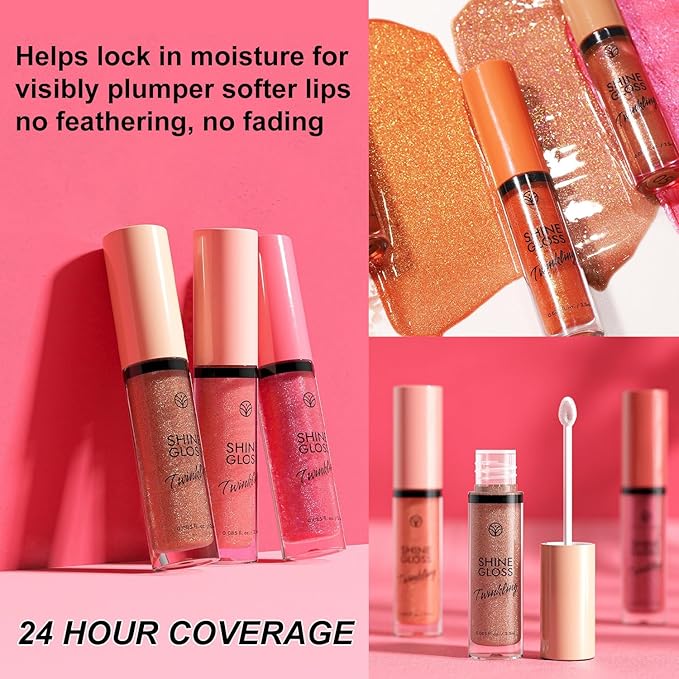 Brown Lip Gloss Women Girls Plumping Lip Gloss Glitter Tinted Lip gloss Oil Plumper Hydrating Long Lasting Moisturizing Non Sticky Makeup lip gloss (05# Nude Brown Shimmer)