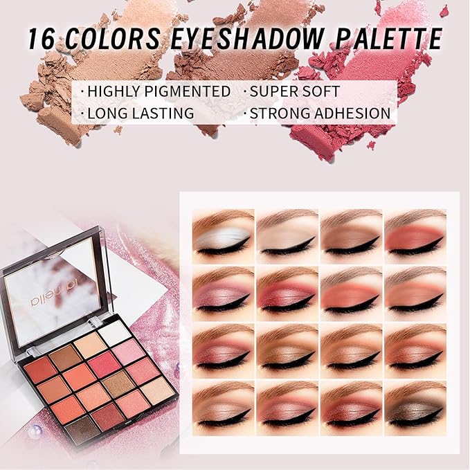 Makeup Set for Girls Teens Women, Full Face Makeup Kit, Travel Makeup Kit, Makeup Present Set, Eyeshadow Foundation, Blusher Counter Stick, Pencil Eyeliner Lip Gloss, Makeup Brushes Sponge Bag