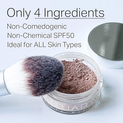 La Bella Donna Loose Mineral Foundation, Non-Chemical SPF50, Only 4 Ingredients, Reef-Safe, Non-Nano, Natural Mineral Makeup with Sun Protection | 10g | Peche