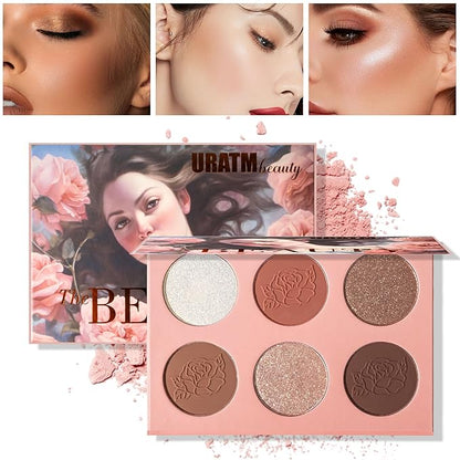 6 Shade Rose Blush Palette, Velvety Fine Texture, High Color Payoff, 3 Shimmer & 3 Matte Blush Shades, Beginner-Friendly, Soft Natural Colors, No Fading