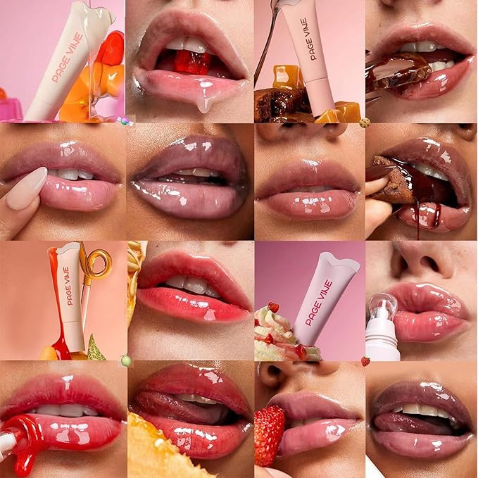 4 Pcs Hydrating Lip Gloss Lip Jam Set, Glow Tinted Lip Jelly, High Shine Glass Finish Nude Lip Treatment Liquid Lipstick for Girls and Women