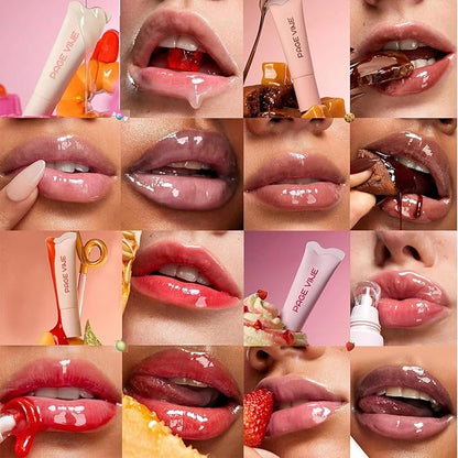 4 Pcs Hydrating Lip Gloss Lip Jam Set, Glow Tinted Lip Jelly, High Shine Glass Finish Nude Lip Treatment Liquid Lipstick for Girls and Women