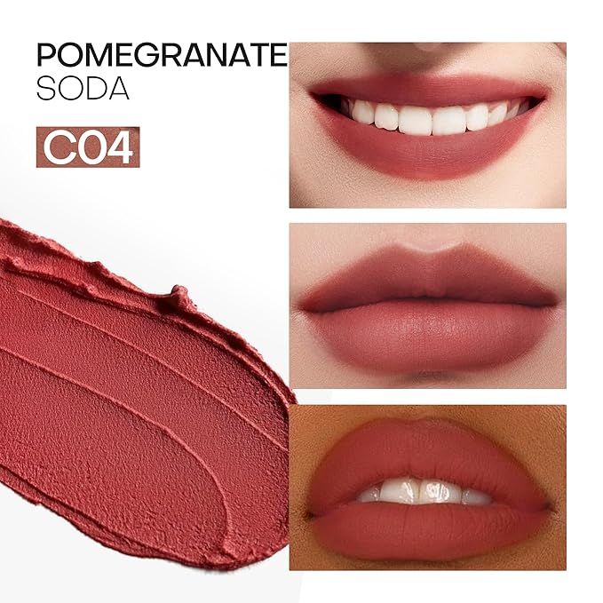 Mistine Cream Lip Gloss Thai latte Long Lasting Lip Gloss Non-sticky Silk Smooth Mist Matte Finish Lip Tint Gloss C04 Pomegranate Soda 0.1 fl oz 1 Count